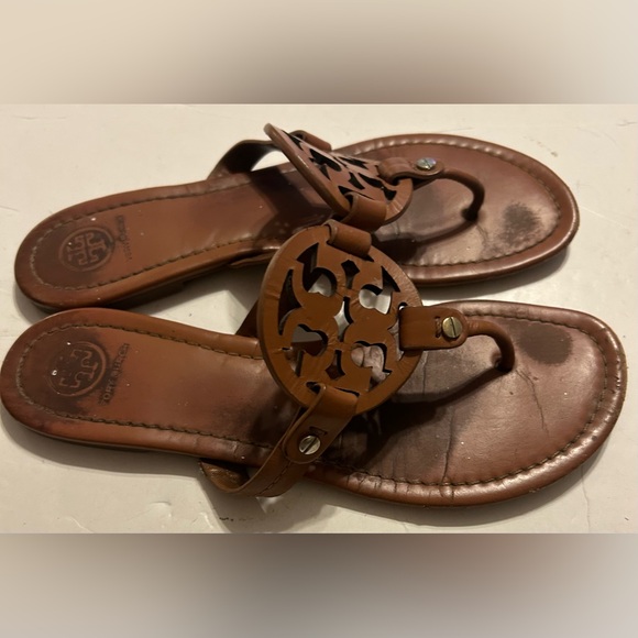 Tory Burch Brown Leather Cut-Out Sandals - Picture 2 of 7